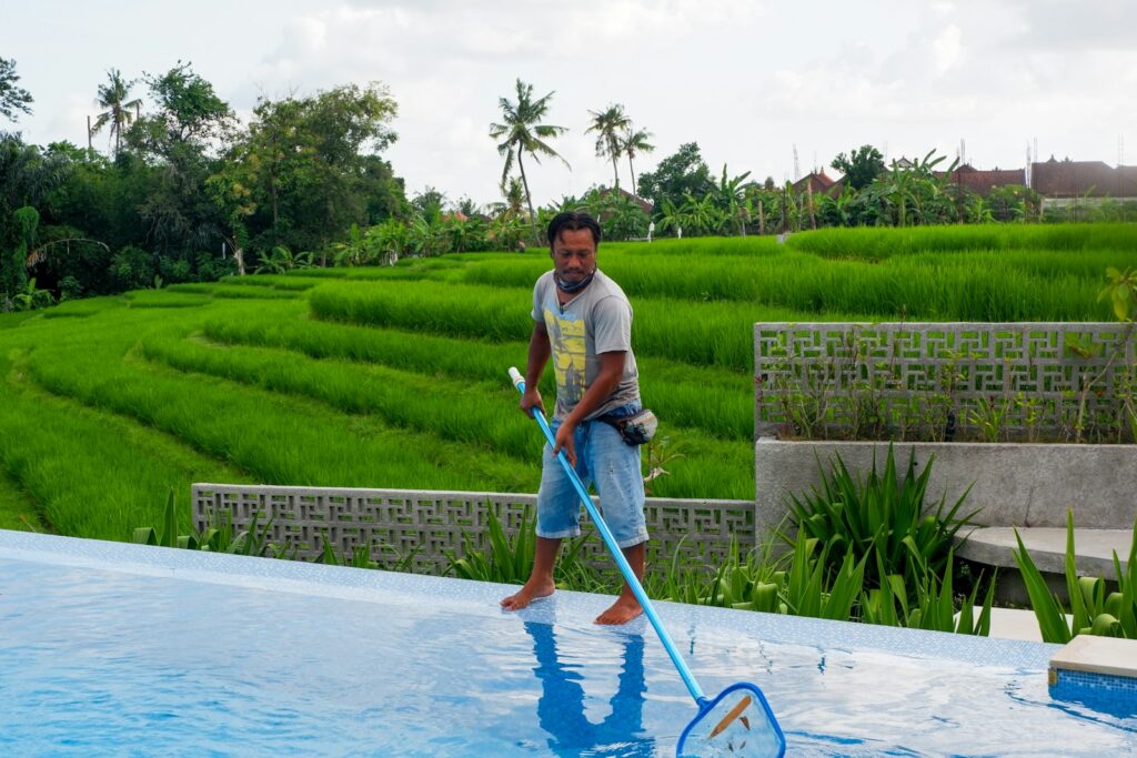 Professional pool cleaning team in Irvine, CA near me ensuring crystal-clear results.